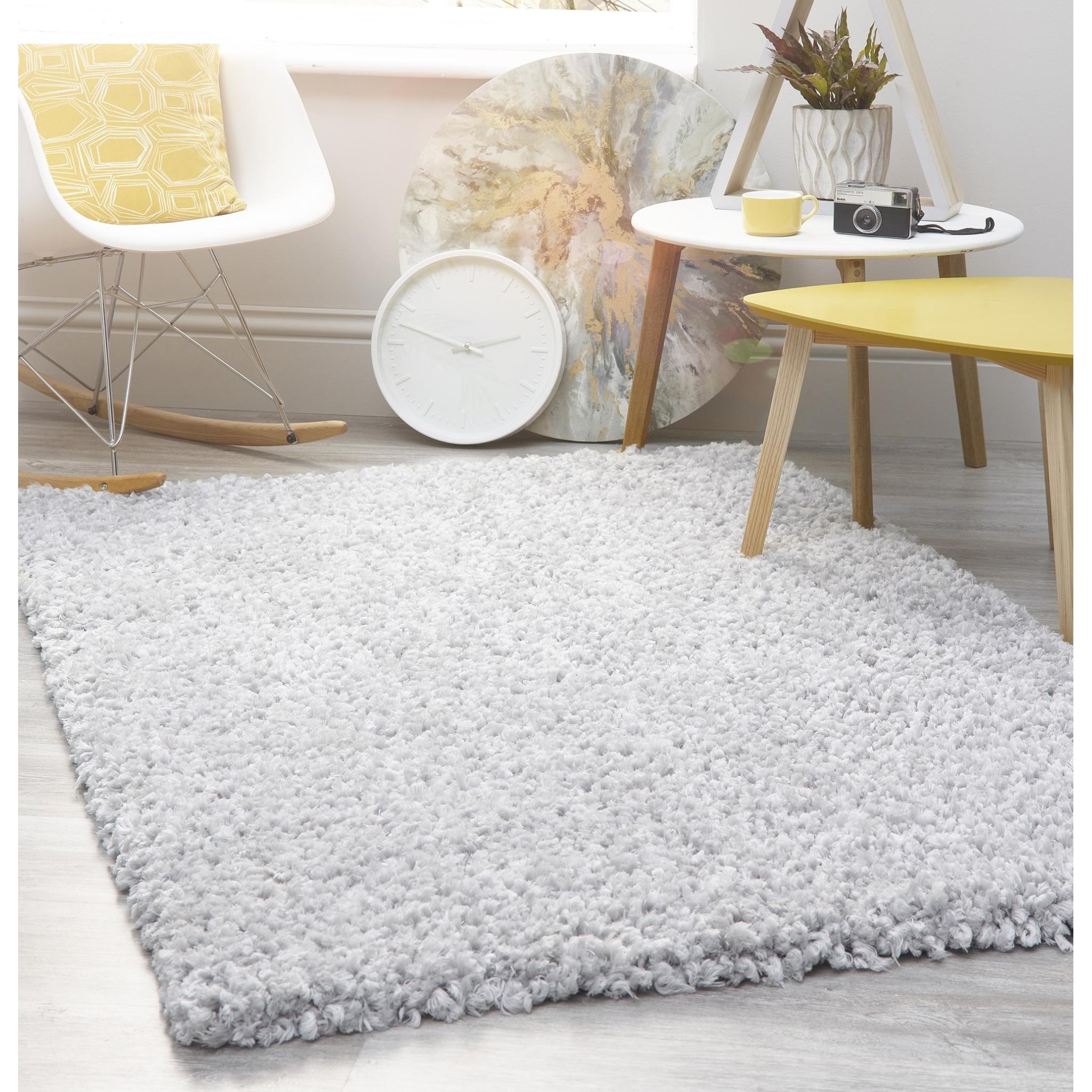 Origins Portland Modern Plain High Pile Super Soft Fluffy Shaggy Rug in Grey X-Small 60x110 cm (2'x3'7")