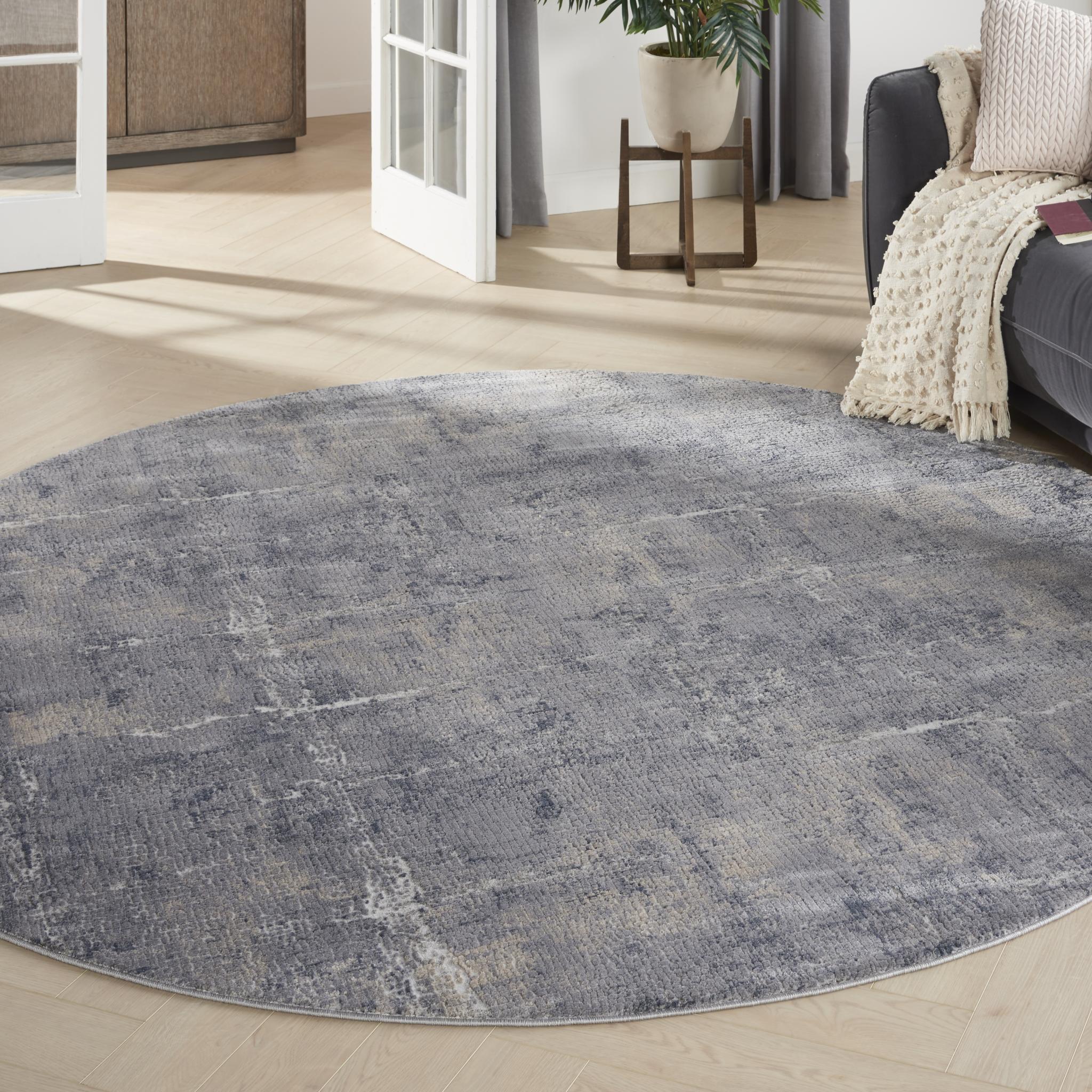 Rustic Textures RUS06 Modern Abstract Rug in Grey Beige Round Large 160x160 cm (5'3''x5'3'')