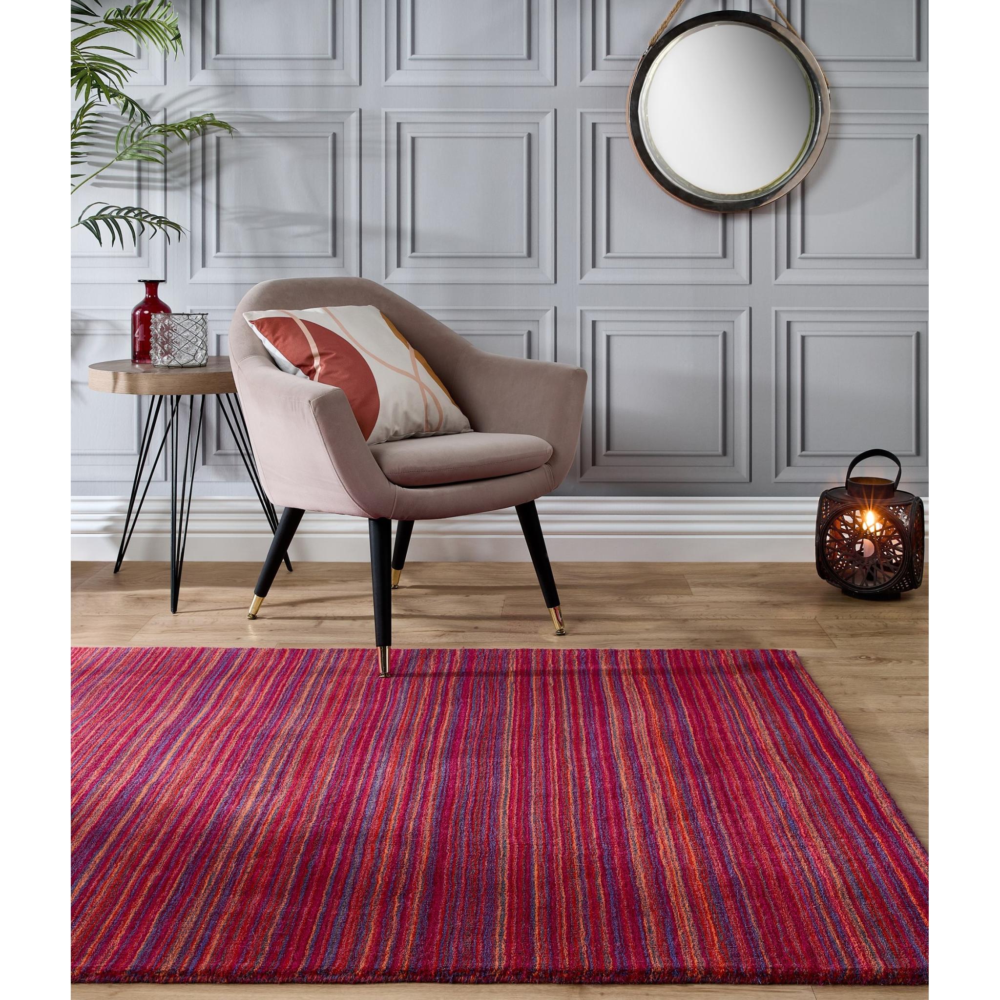 Origins Fine Stripes Hand Loom Woven Wool Rug Halway in Purple / Pink Medium 120x170 cm (4'x5'6")
