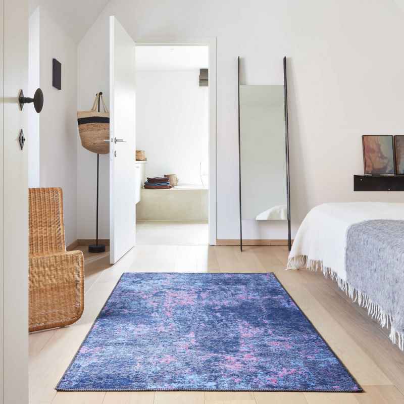 Bruges Abstract Rugs 97003 5007 in Purple Cotton Chenille