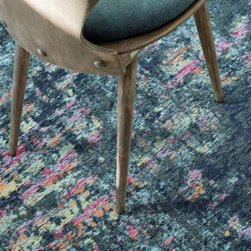 Bruges Abstract Rugs 97003 5008 in Teal Cotton Chenille