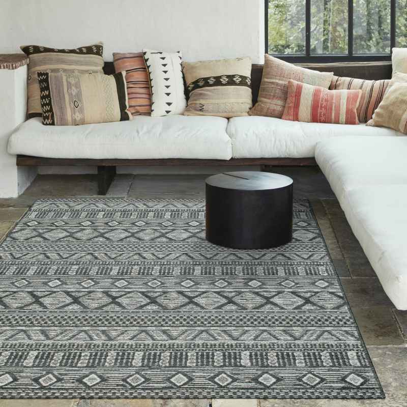 Brighton Aztec Flatweave 98008 3052 Rugs in Dark Grey