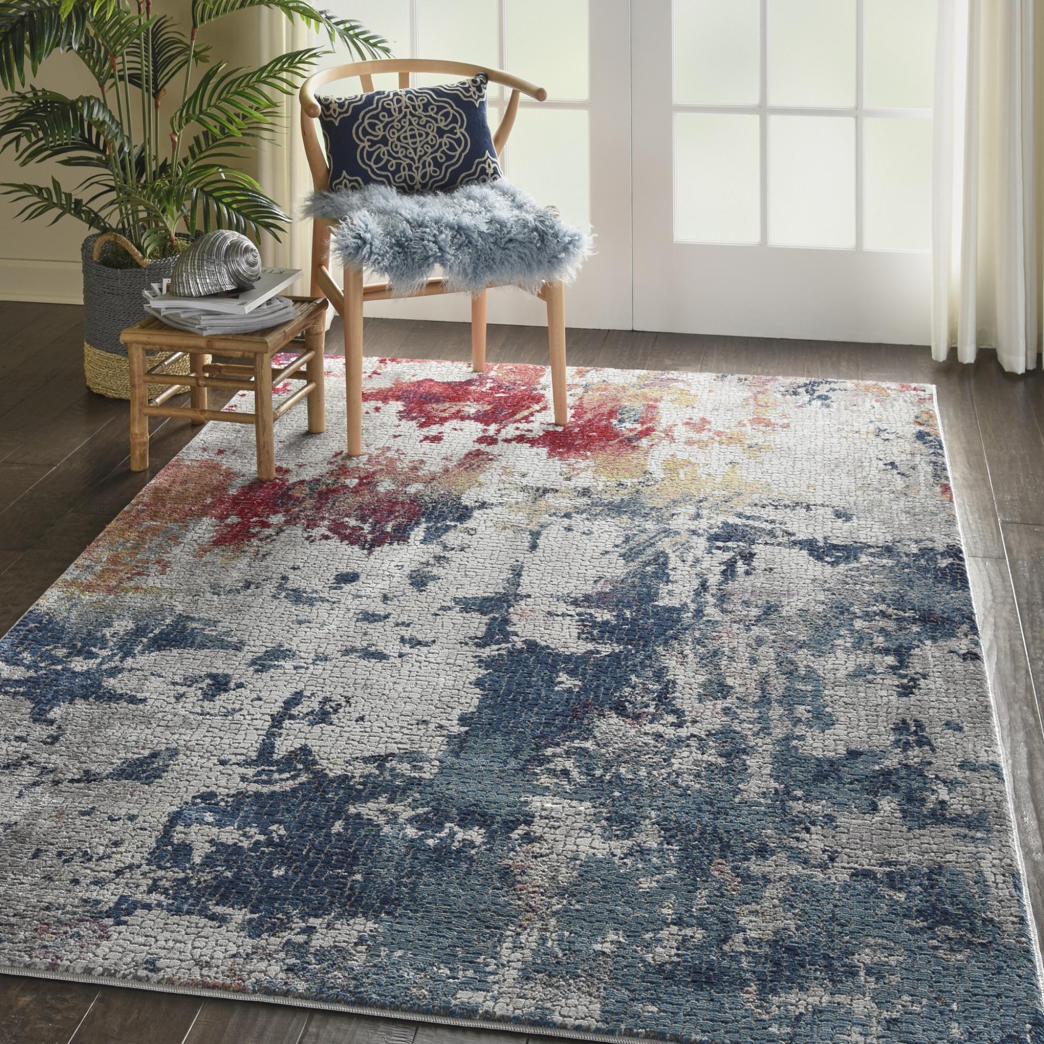 Nourison Ankara Global ANR10 Modern Abstract Silky Rug in Multi Colours Medium 122x183 cm (4'x6')