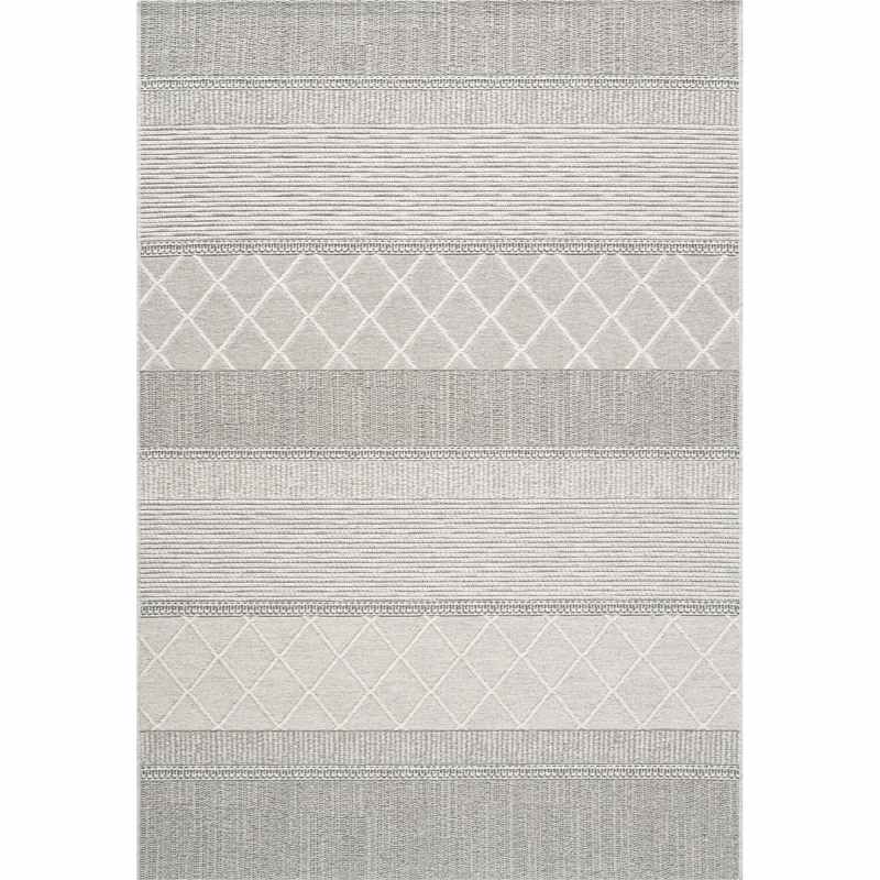 High Line 99052 3037 Stripe Geometric Wool Flatweave Rug in Grey