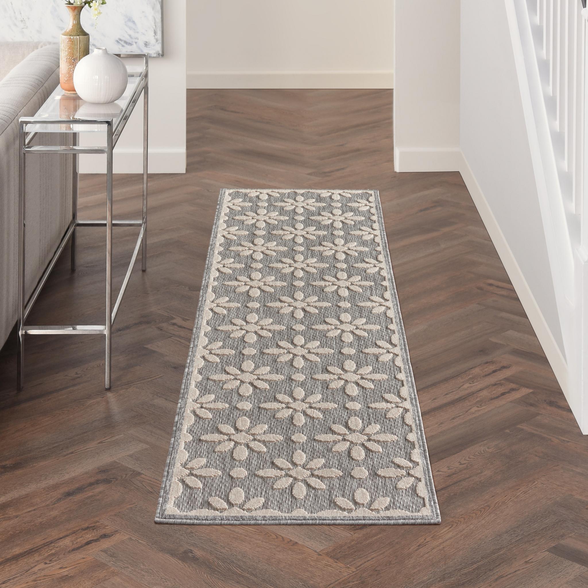 Outdoor Indoor Rug by Cozumel Nourison CZM03 Geometric Floral 3D Modern Rug in Cream Grey CZM03 Grey Runner 66x229 cm (2'2"x7'6")