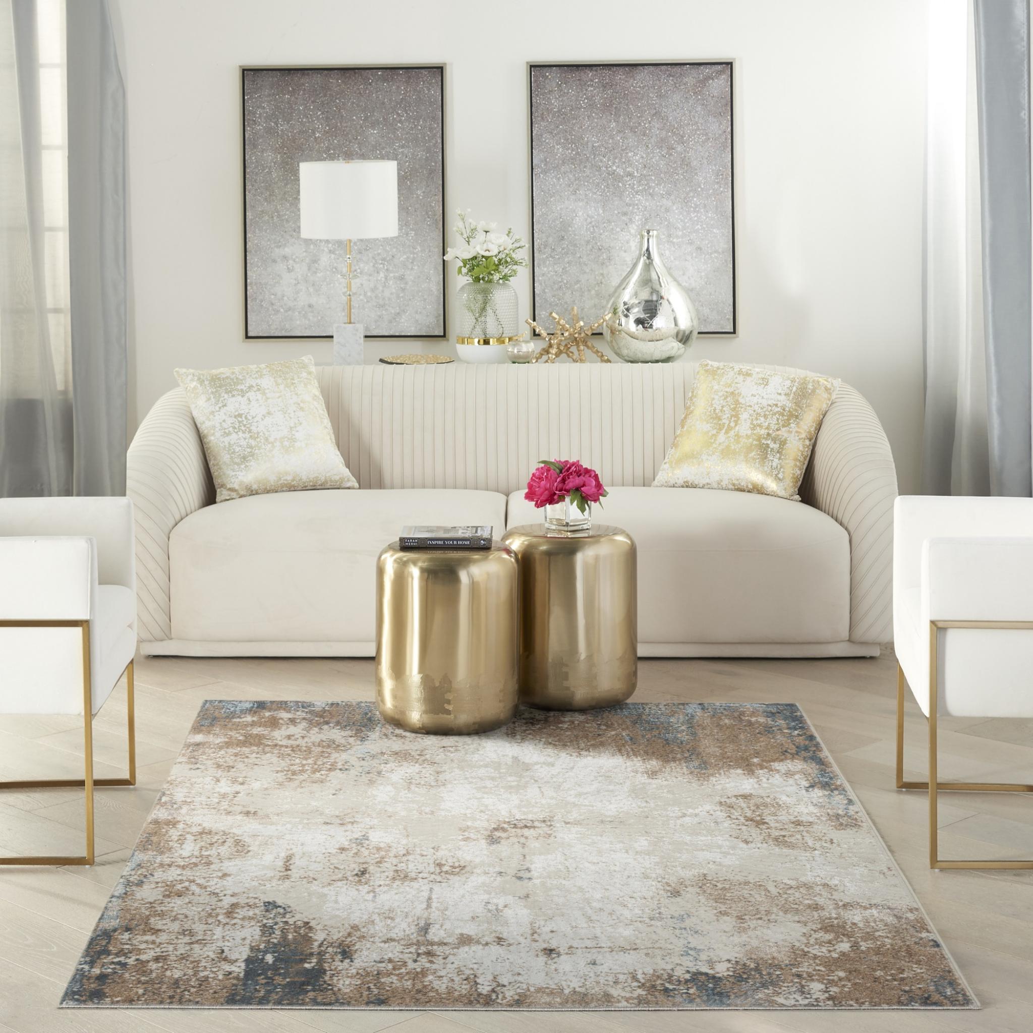 Glitz GLZ06 Modern Abstract Distressed Soft Silky Shimmer Taupe Multi Rug Runner by Nourison Medium 119x180 cm (3'11"x5'11")