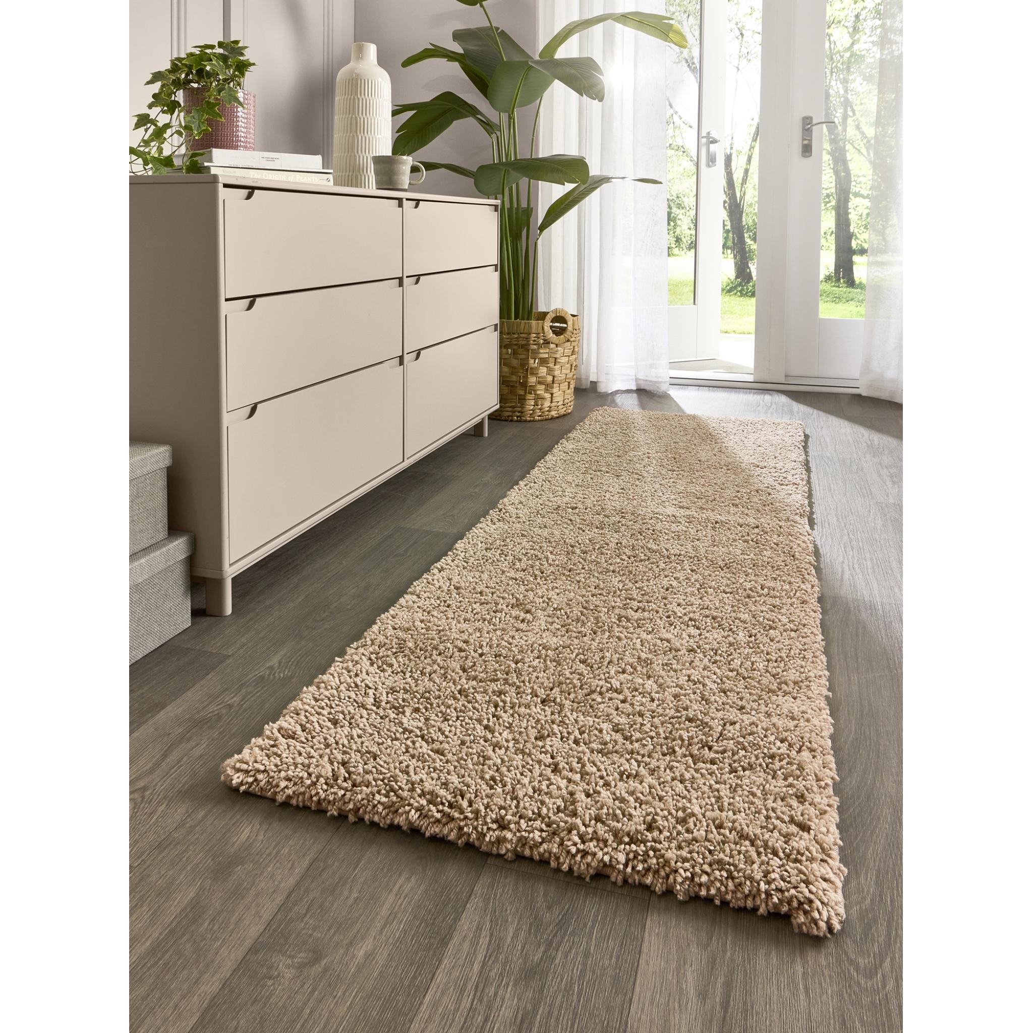 Hadley Rug Modern Plain Shaggy Thick Soft Fluffy Beige Rug by Origins Runner 67x200 cm (2'2"x6'7")