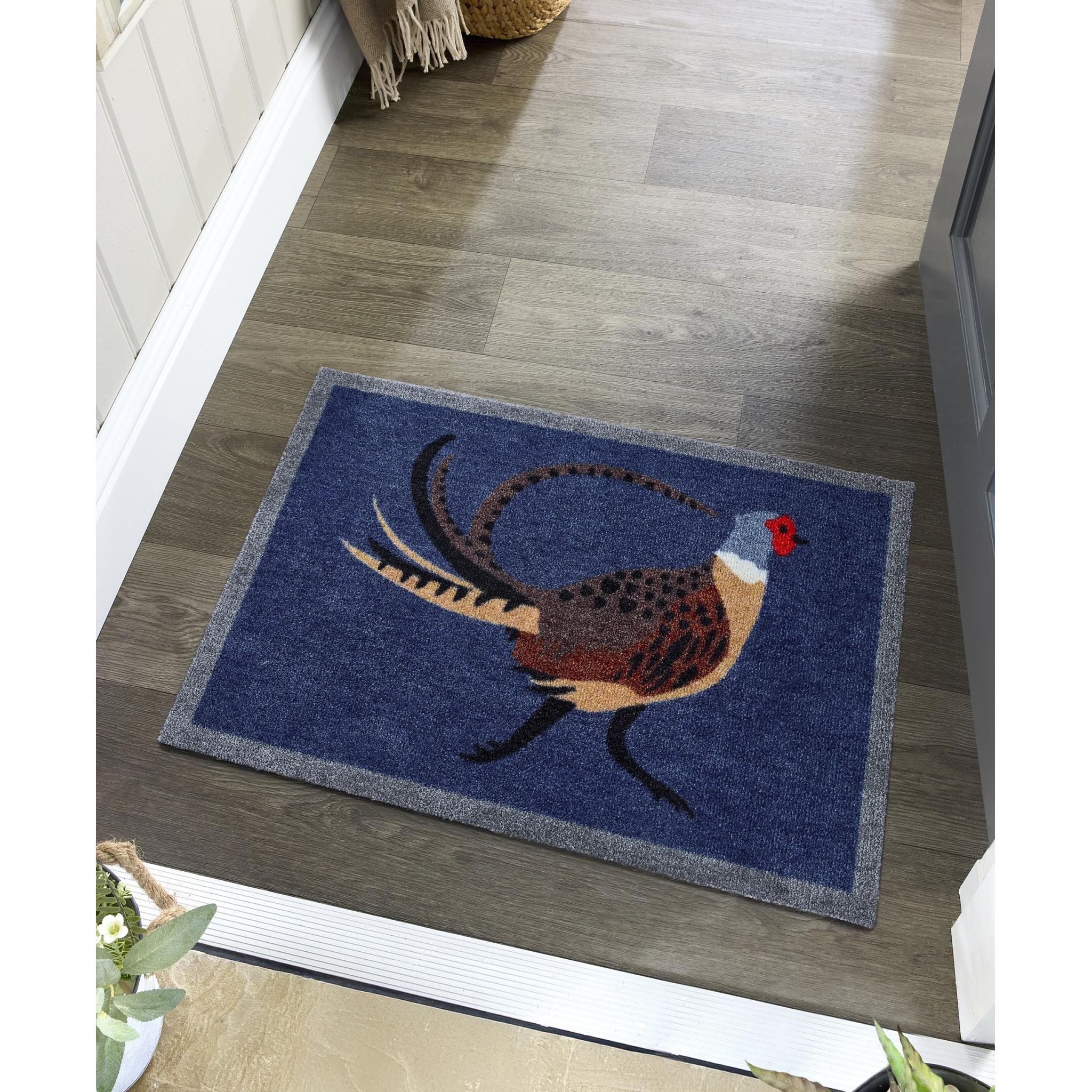 My Mat Nylon Indoor Pattern My Pheasant Blue Washable Non-Slip Rug Small 50 x 75 cm (2'x2'5")
