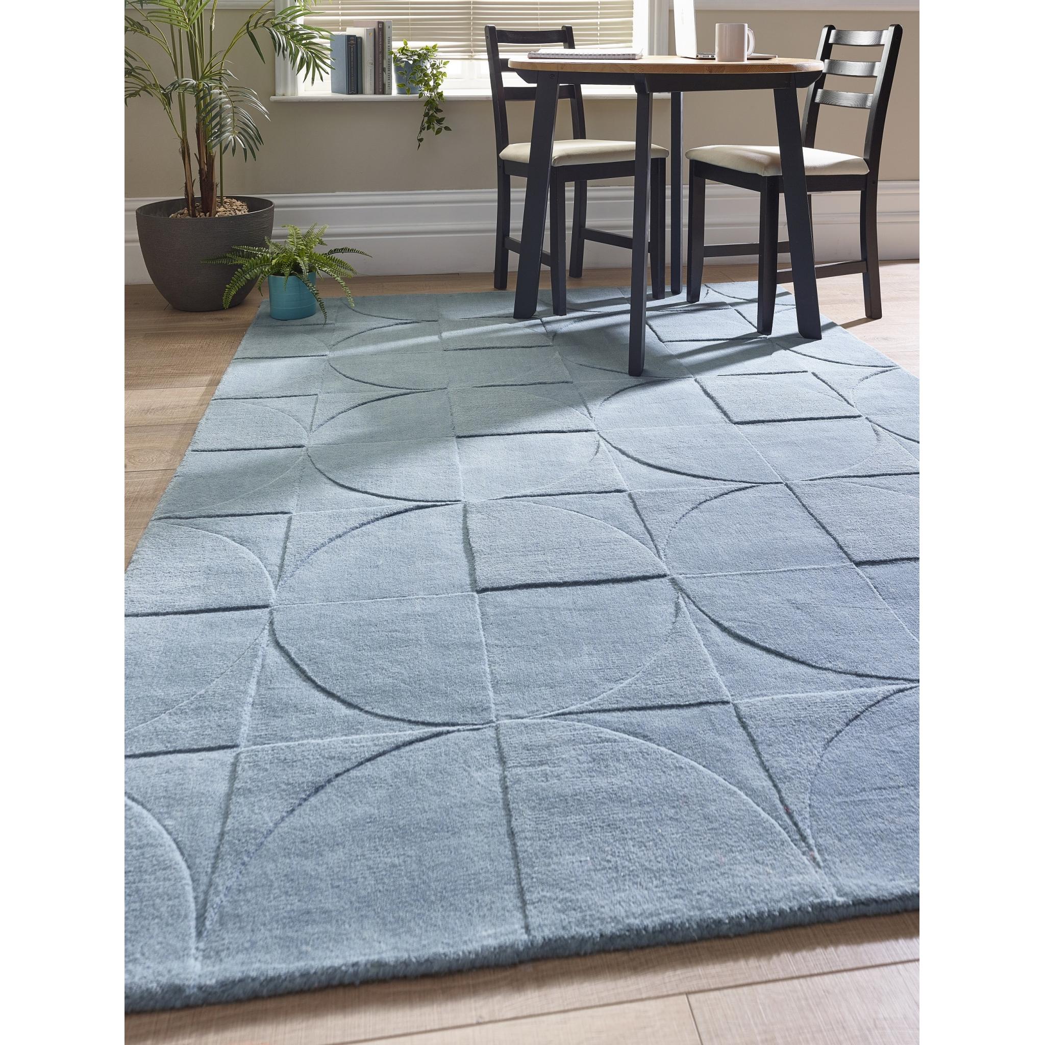 Origins Penny 3D Hand Carved Geometric Wool Rug Steel Blue 120x170cm (4'x5'6")
