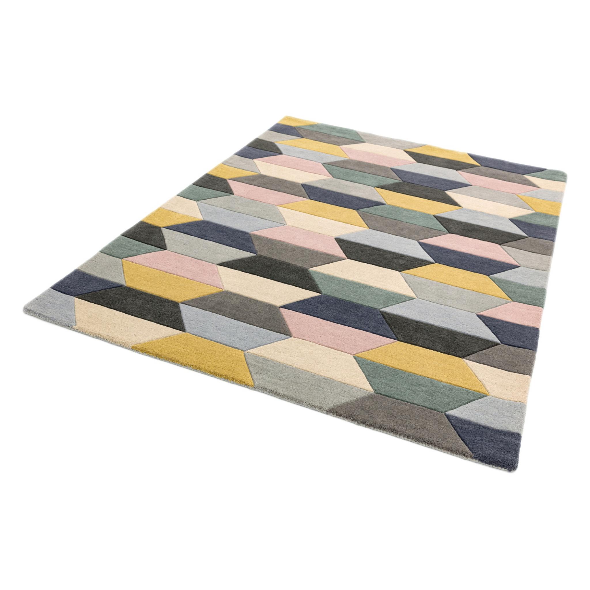 Funk Hand Tufted Wool Honeycomb Bright Multi Coloured Pastel Rug Hall Runner Pastel Multi 120x170 cm (4'x5'6'')