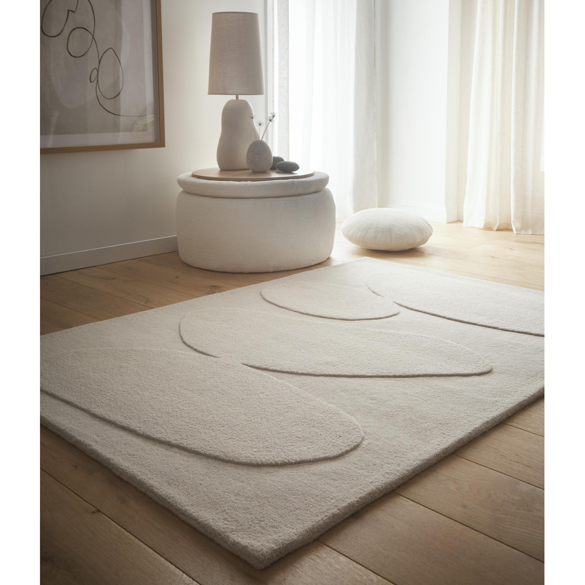 Sculptured Pebble Oatmetal Hand Tufted Wool Beige Rug Medium 120x170 cm (4'x5'6")