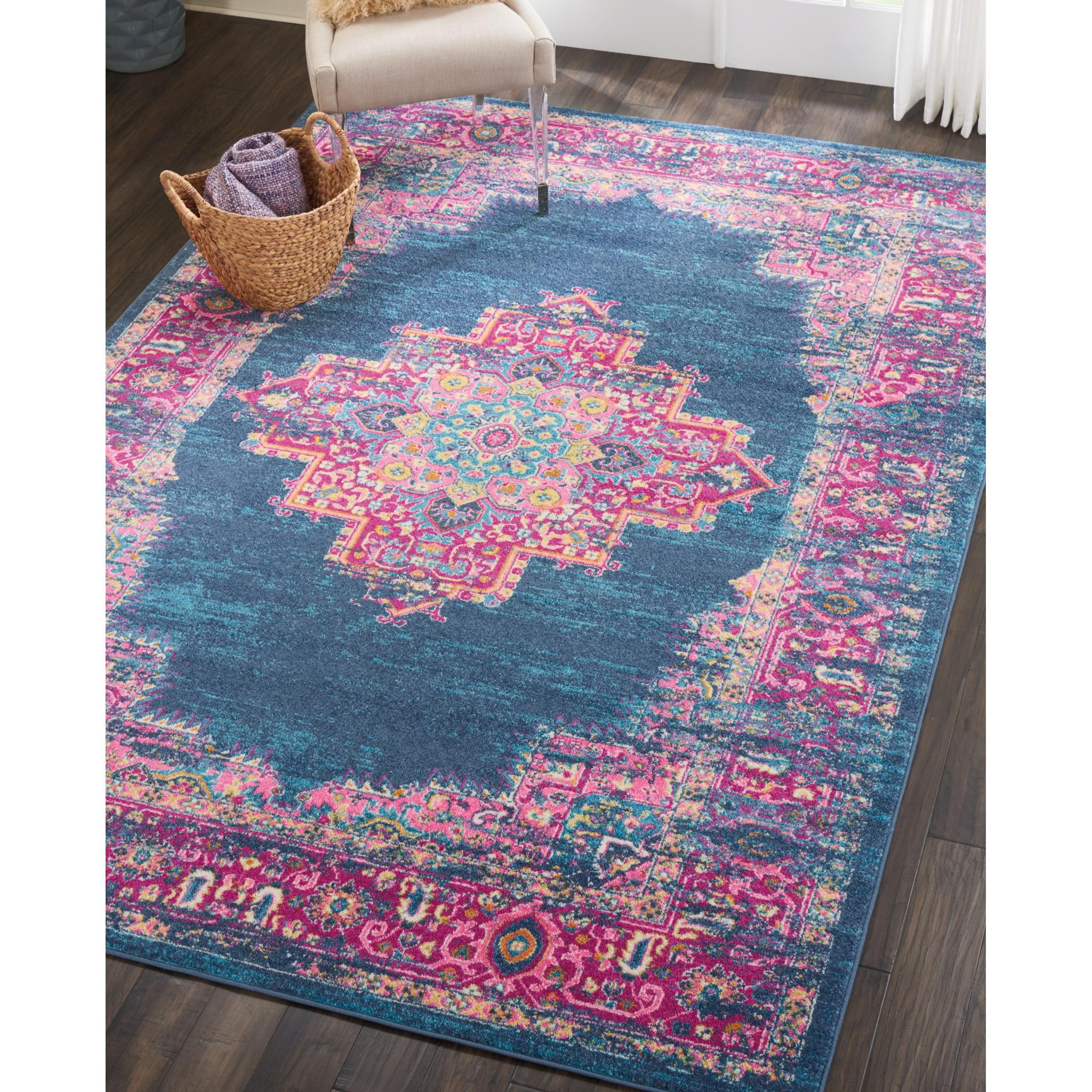 Nourison Passion PSN03 Traditional Medallion Persian Rug in Blue X-Large 201x290 cm (6'7''x9'6'')