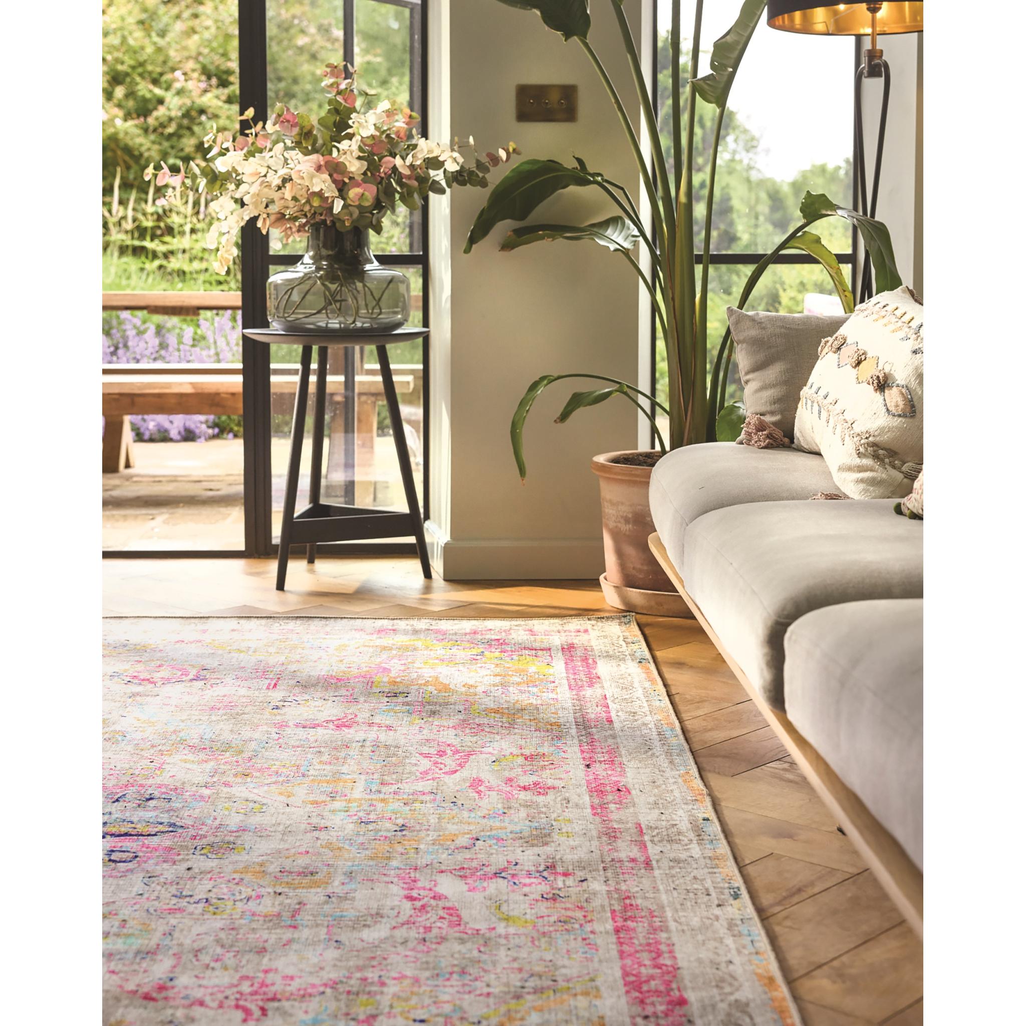 Hug Rug Eco-Washable Traditional Neo Classical Non-Slip Beige Pink Rug Medium 120x185 cm (4'x6'2")