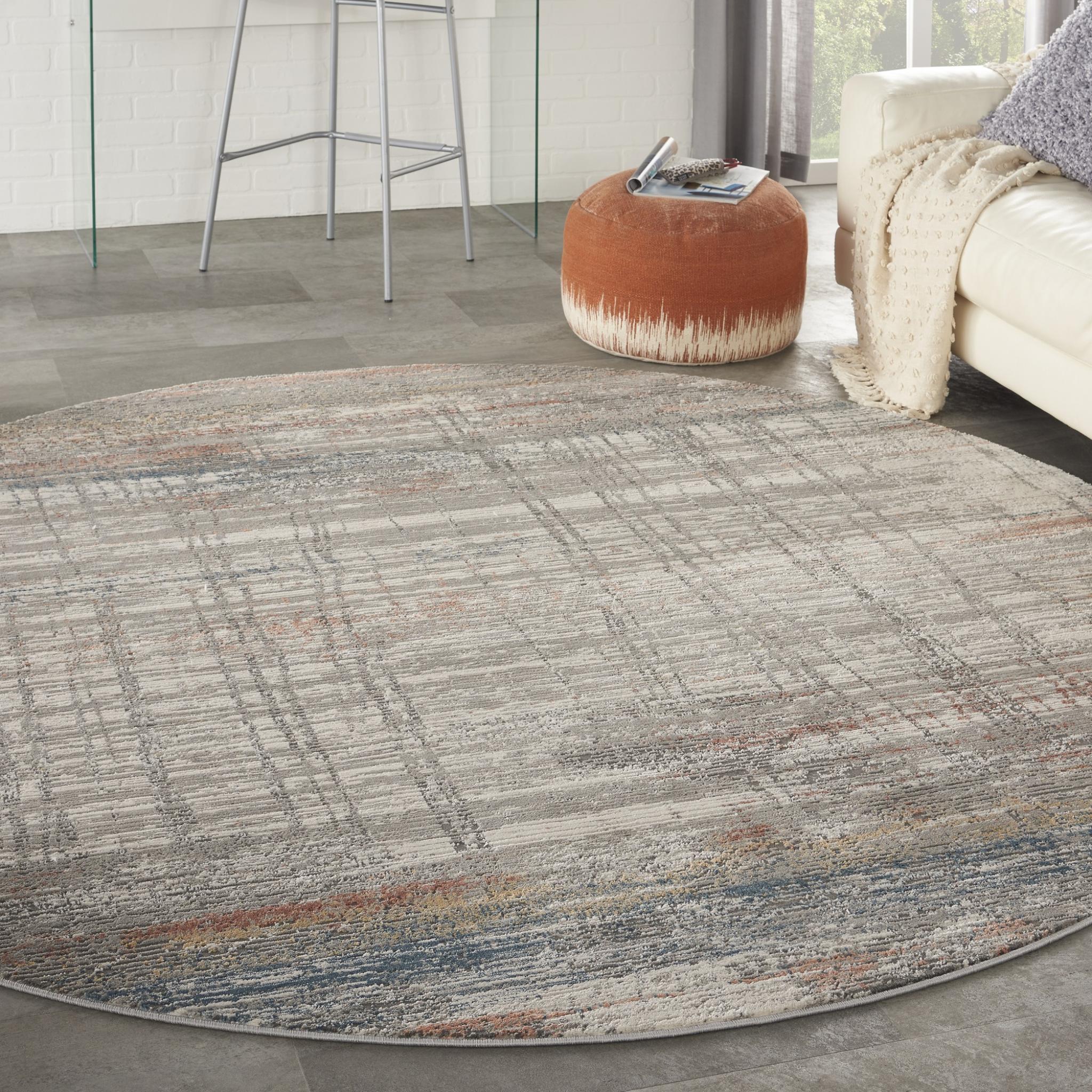 Rustic Textures RUS12 Modern Painterly Abstract Rug in Grey Multi Colours Round Large 160x160 cm (5'3''x5'3'')