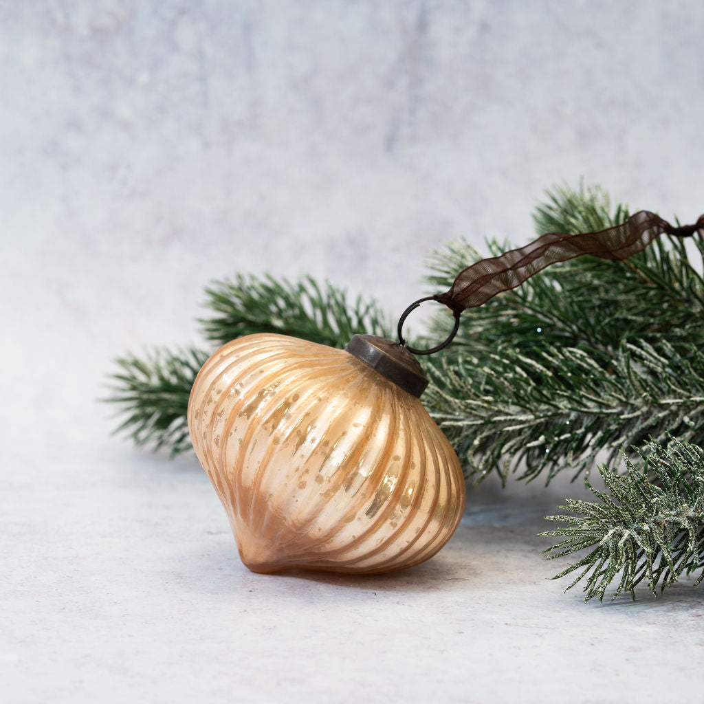 3" Champagne Ribbed Lantern Christmas Decoration