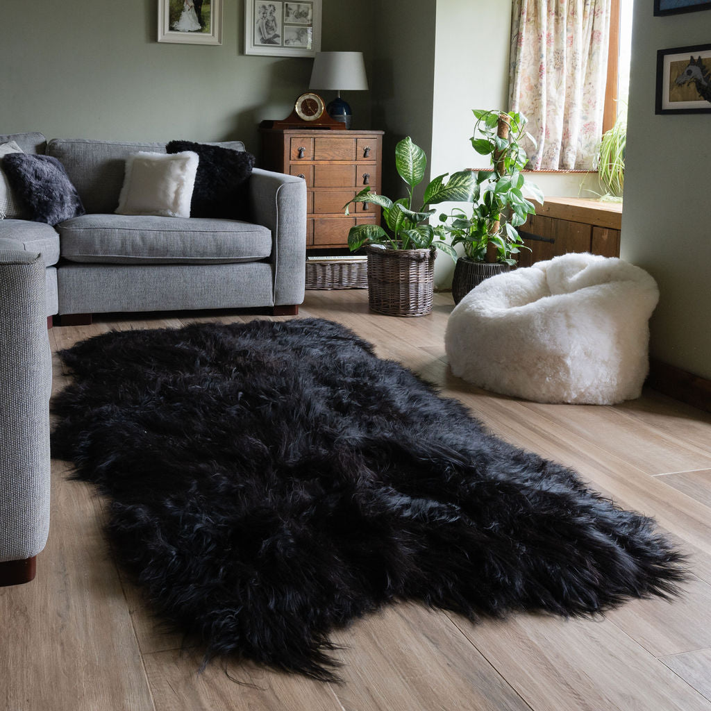 Icelandic Black Sheepskin Rug with Natural Edges - Custom Made