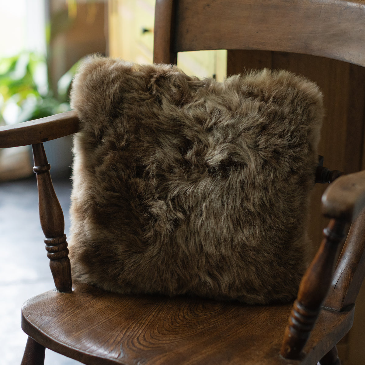 Luxury Icelandic Shorn Sheepskin Cushion with a Cotton Back in Rusty Brown