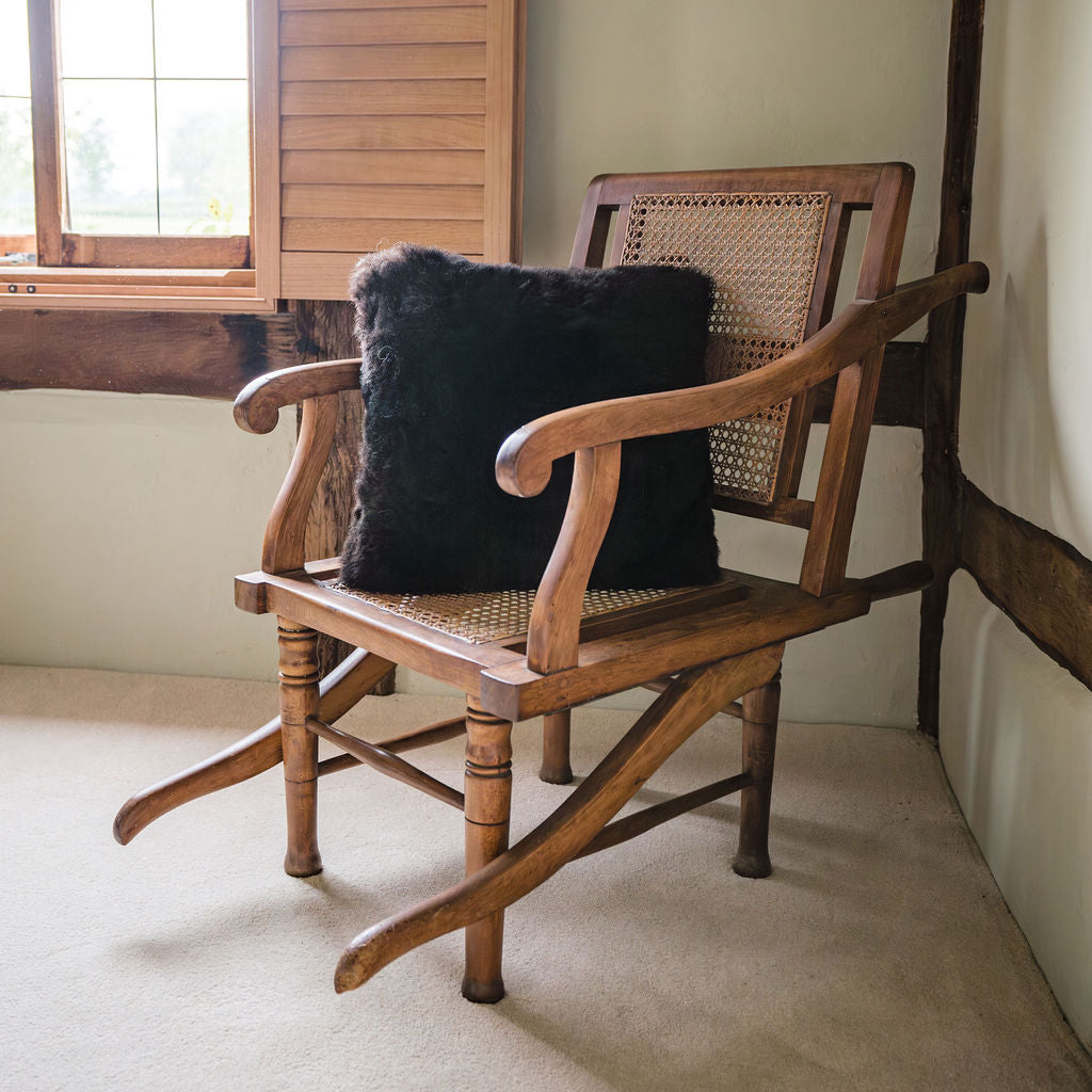 Luxury Icelandic Shorn Sheepskin Cushion with a Cotton Back in Black