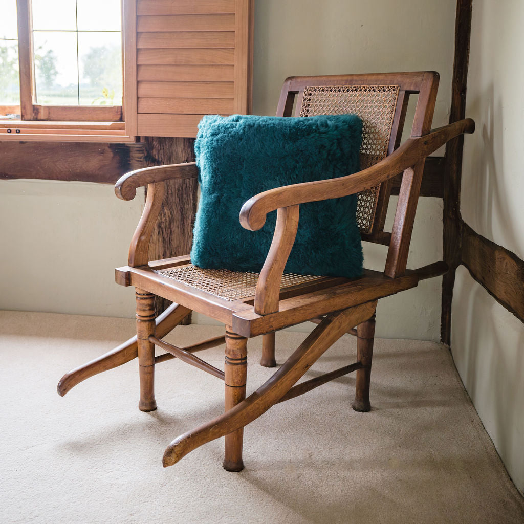 Luxury Icelandic Double Sided Shorn Sheepskin Cushion in Emerald Green