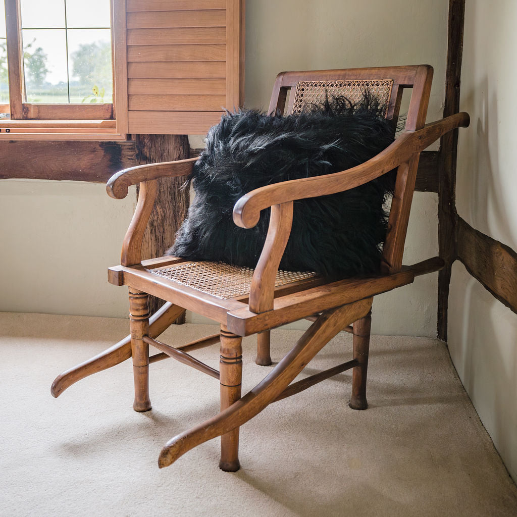 Luxury Icelandic Sheepskin Cushion with a Cotton Back in Black