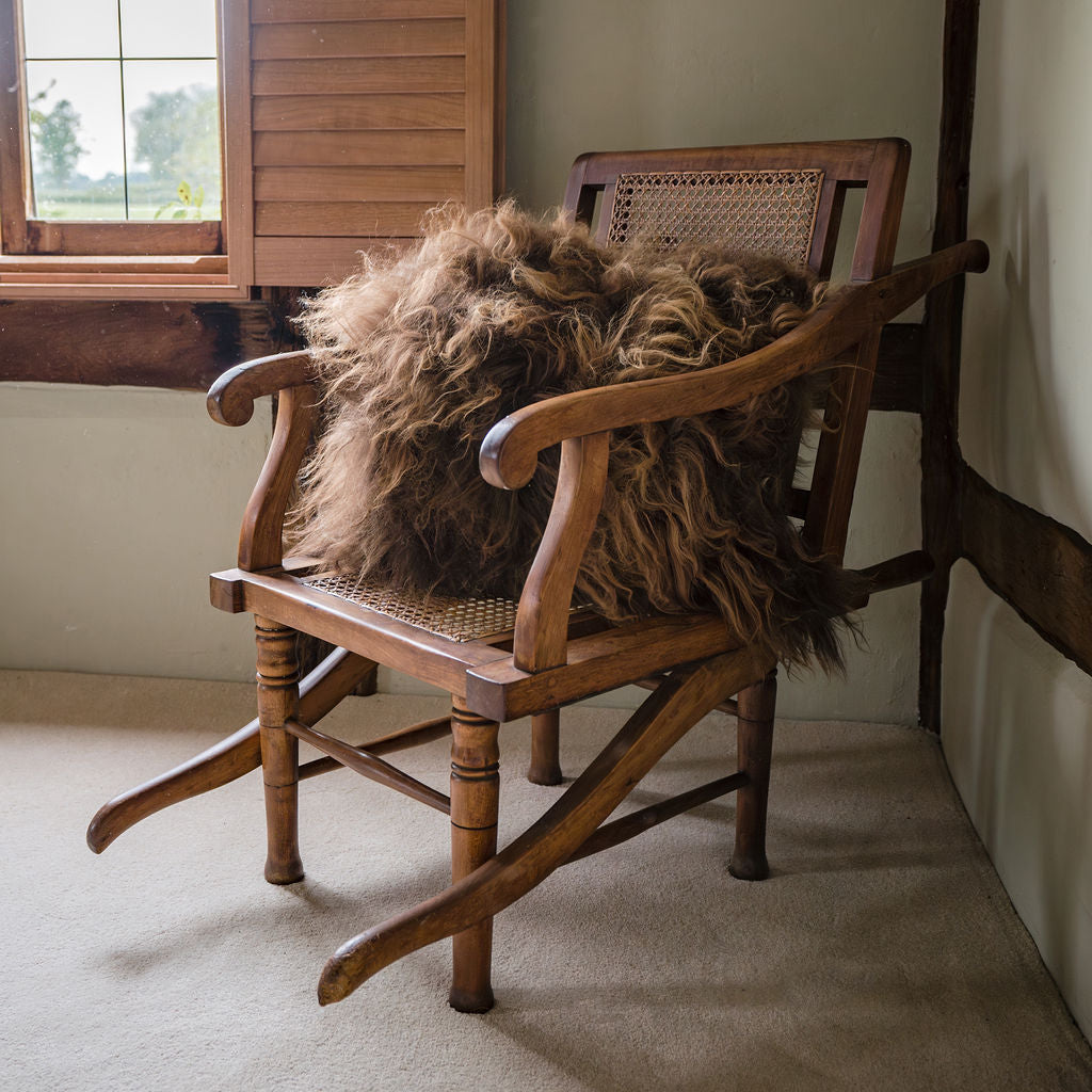 Luxury Icelandic Double Sided Sheepskin Cushion in Rusty Brown