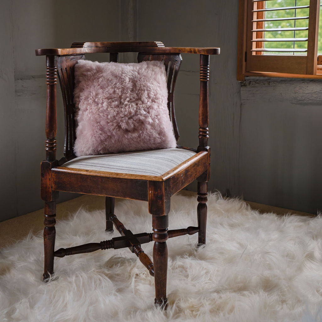 Luxury Icelandic Shorn Sheepskin Cushion with a Cotton Back in Pale Pink