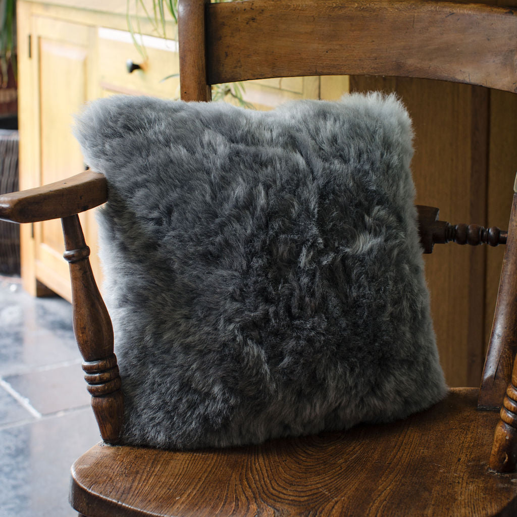 Luxury Icelandic Double Sided Shorn Sheepskin Cushion in Grey