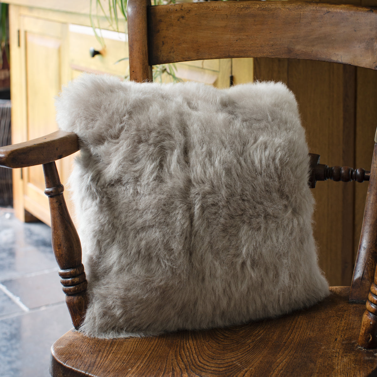 Luxury Icelandic Shorn Sheepskin Cushion with a Cotton Back in Linen