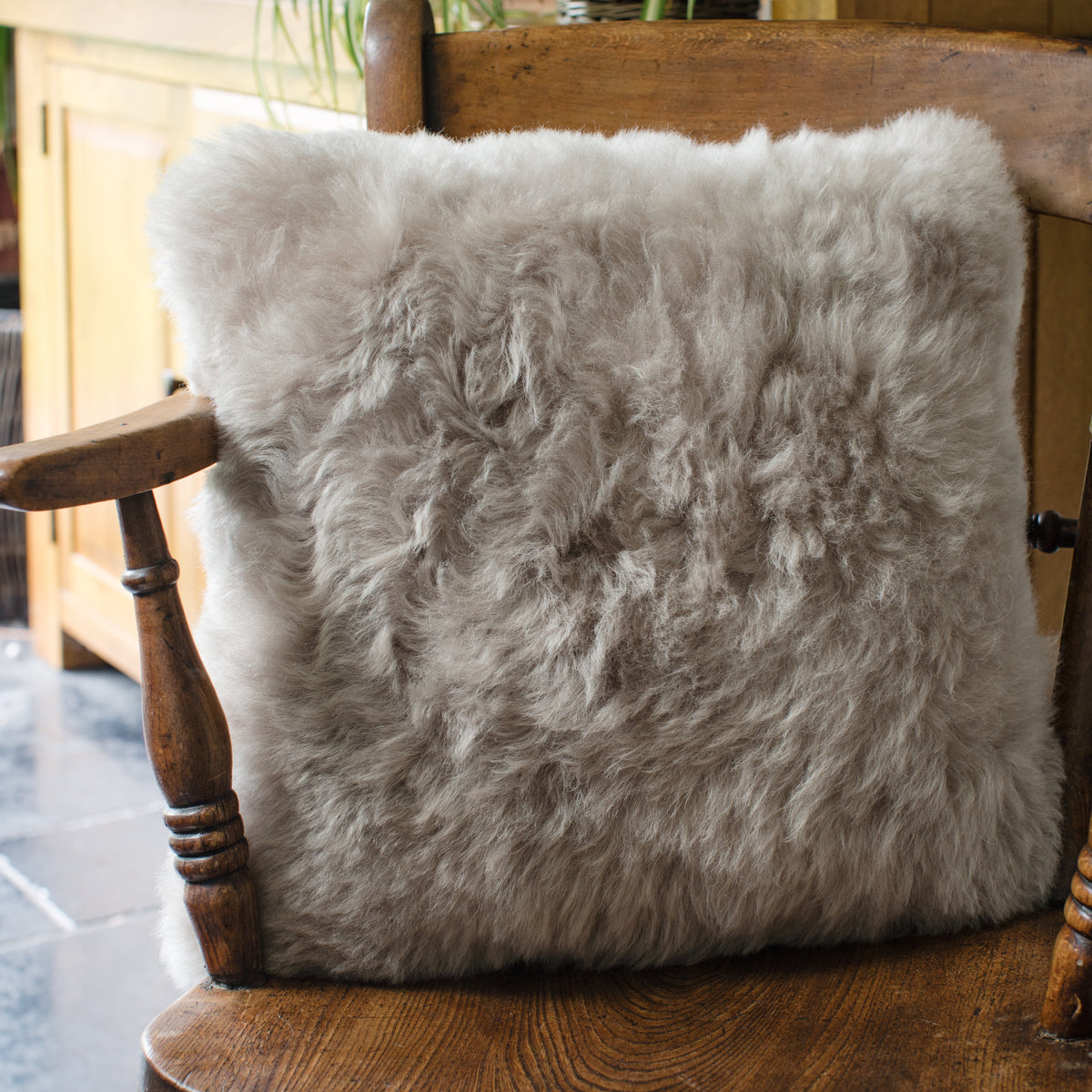 Luxury Icelandic Double Sided Shorn Sheepskin Cushion in Linen