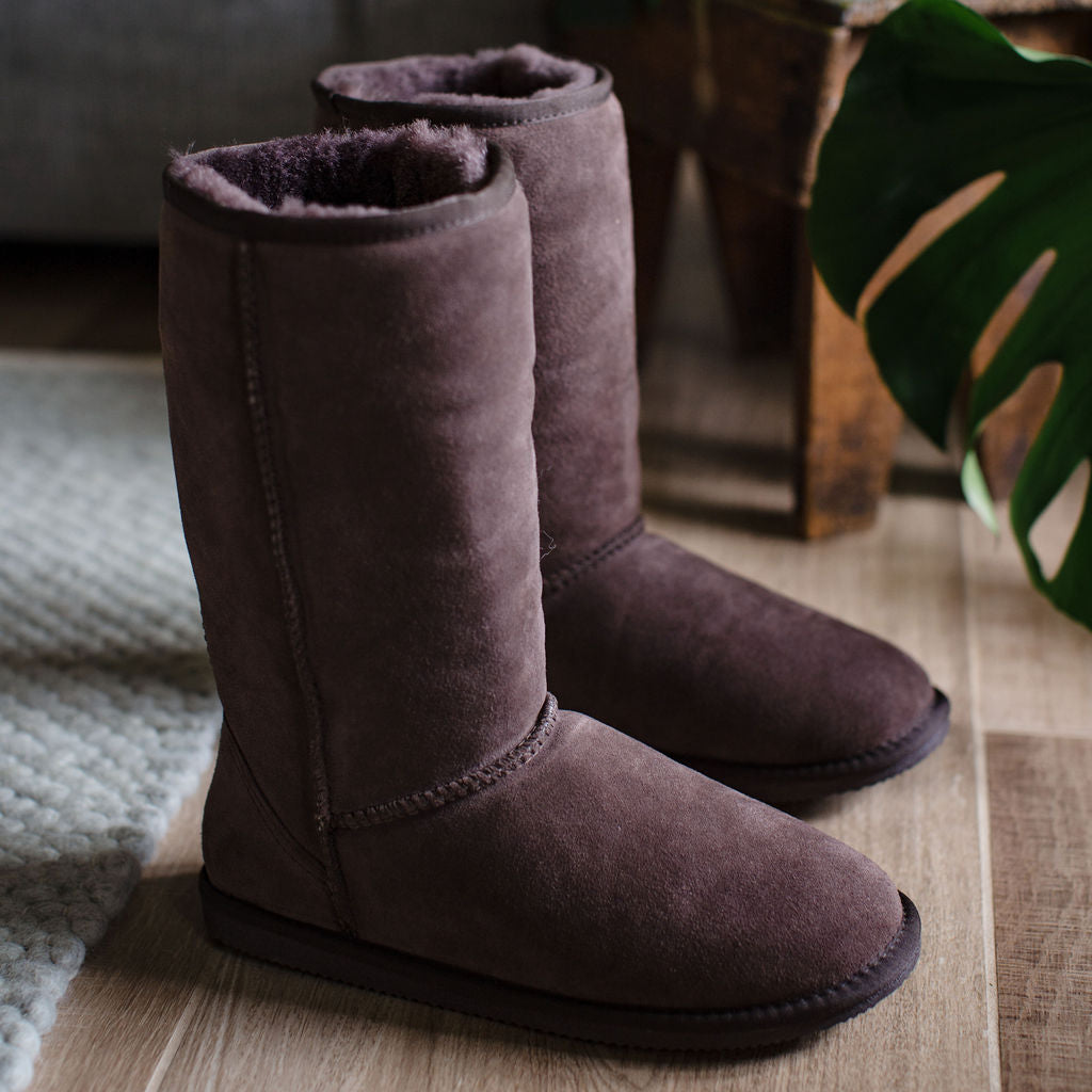 Deluxe Ladies 'Kate' Sheepskin Tall Boots - Chocolate