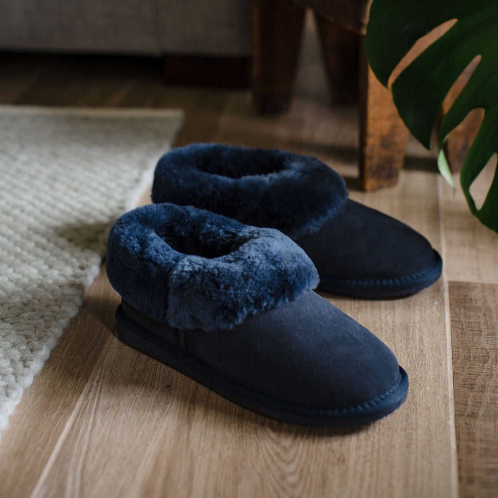 Deluxe Ladies 'Beccy' Sheepskin Slipper Boot - Navy