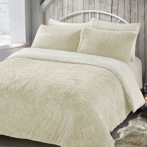 Velosso Alaska Faux Fur Teddy Cream Sherpa Duvet Cover & Pillowcase Set