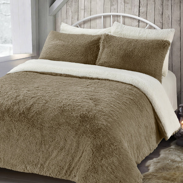 Velosso Alaska Faux Fur Teddy Taupe Sherpa Duvet Cover & Pillowcase Set