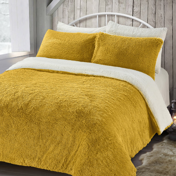 Velosso Alaska Faux Fur Teddy Ochre Sherpa Duvet Cover & Pillowcase Set