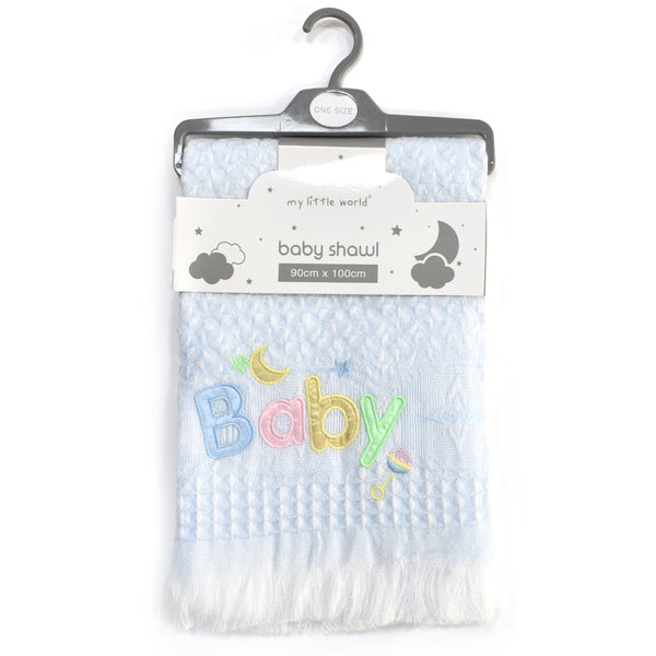 My Little World Nursery Baby Embroidered Shawl Blue