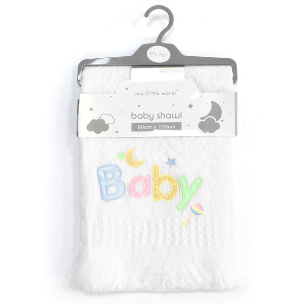 My Little World Baby Embroidered Shawl White
