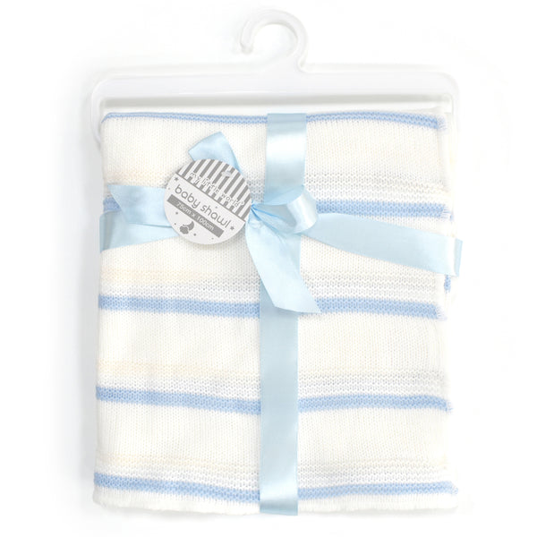 My Little World Blue Stripe Knitted Baby Shawl