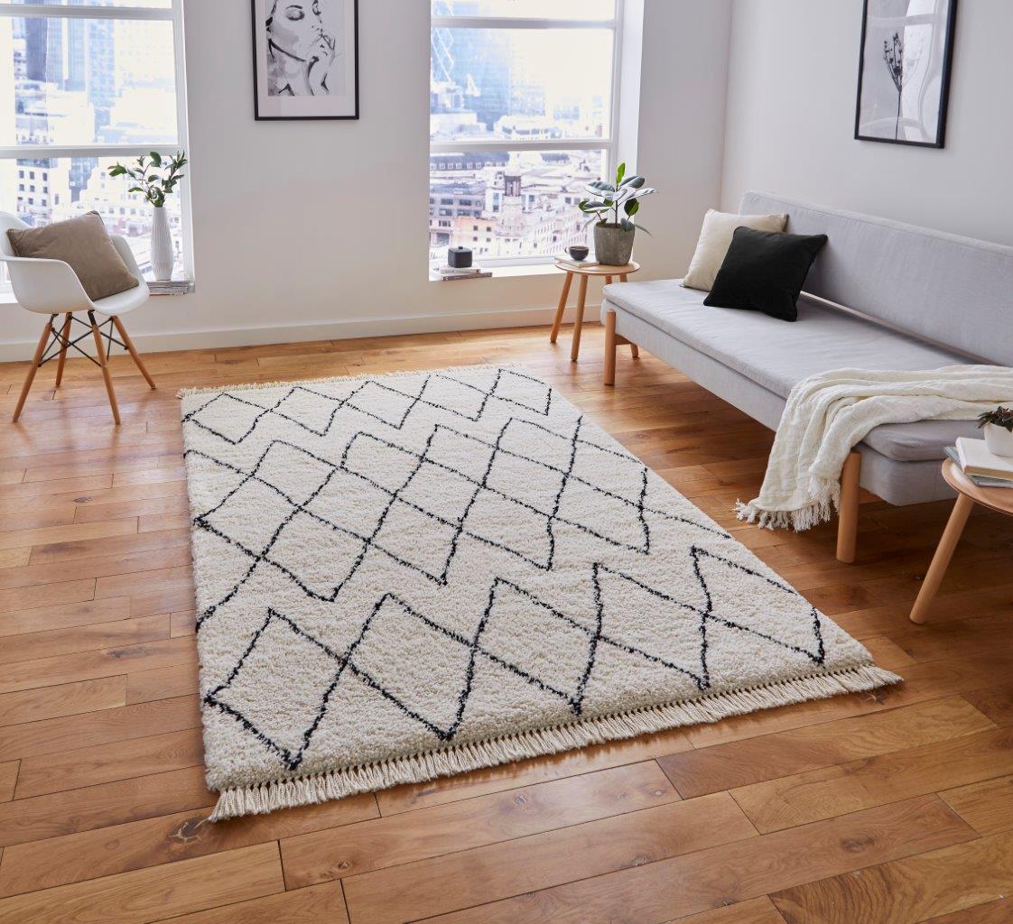 Boho Geometric Tassel Hem Modern Rug