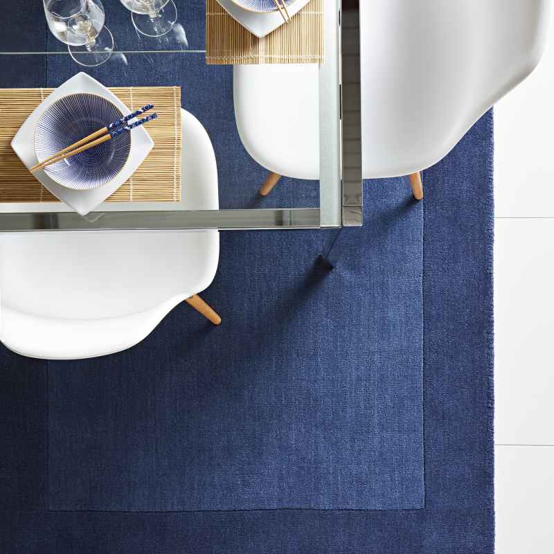 Origins Borders Plain Wool Rugs in Navy Blue