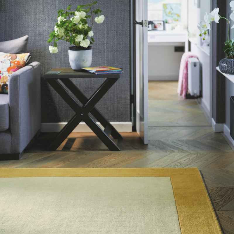 Origins Borders Plain Wool Rugs in Ochre Yellow