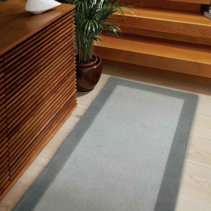 Origins Borders Wool Hallway Runner Rugs in Grey