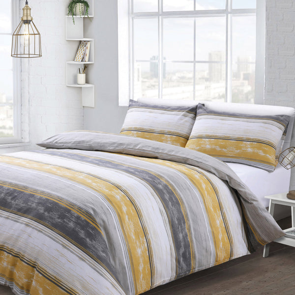 Velosso Brooklyn Striped Ochre Duvet Cover & Pillowcase Set