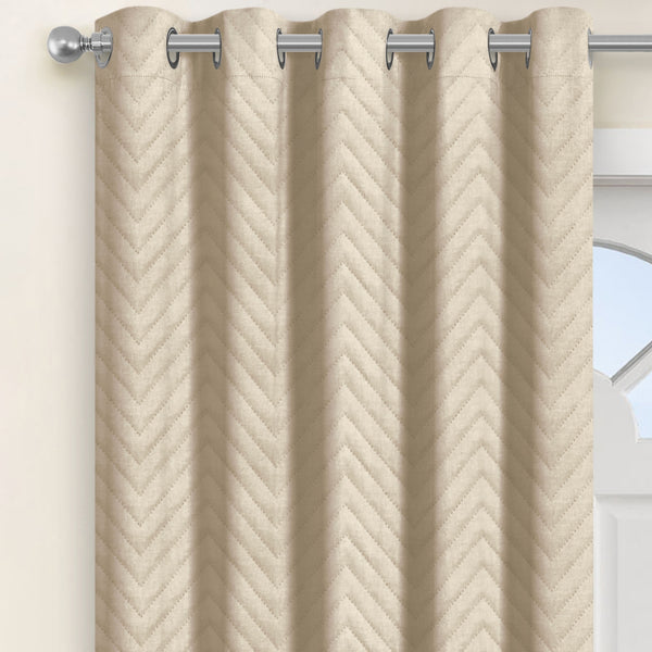 Velosso Chevron Beige Eyelet Thermal Door Curtain