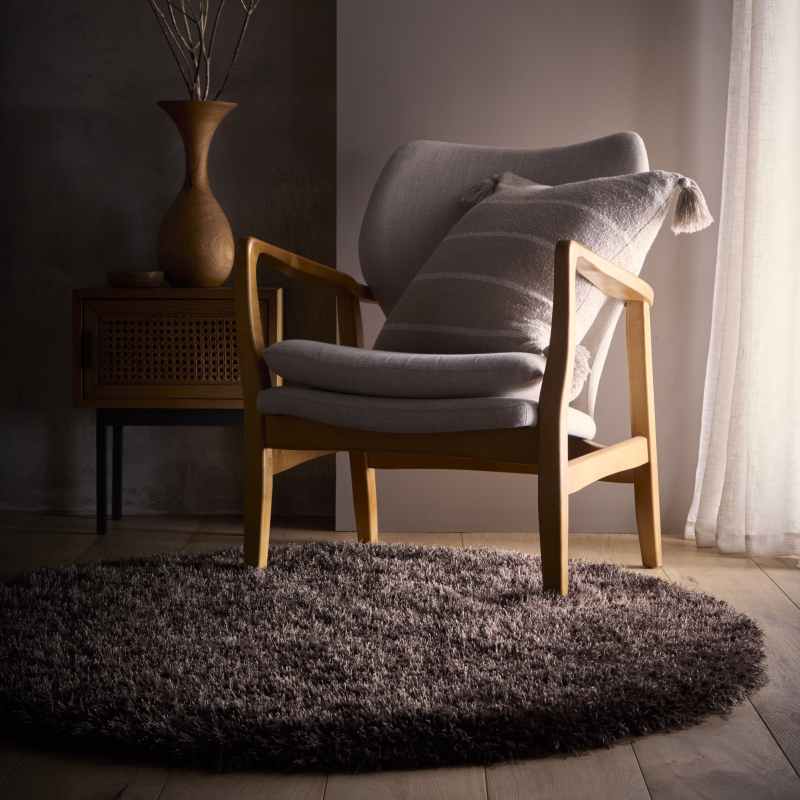 Chicago Circle Shaggy Plain Modern Rugs in Chocolate