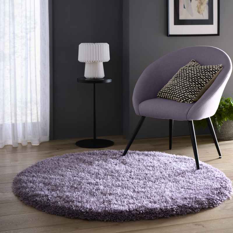 Chicago Circle Shaggy Plain Modern Rugs in Lavender