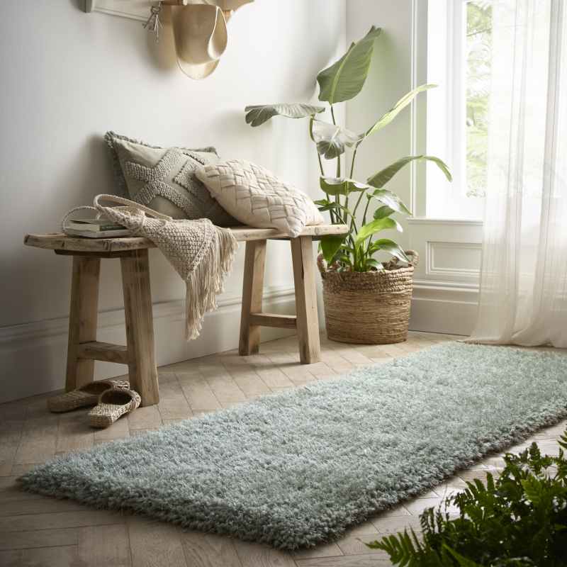 Chicago Shaggy Modern Plain Runner Rugs in Sage Green