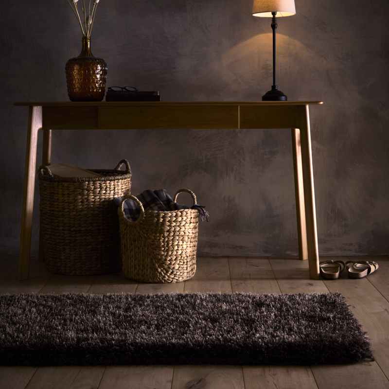 Chicago Shaggy Modern Plain Runner Rugs in Chocolate