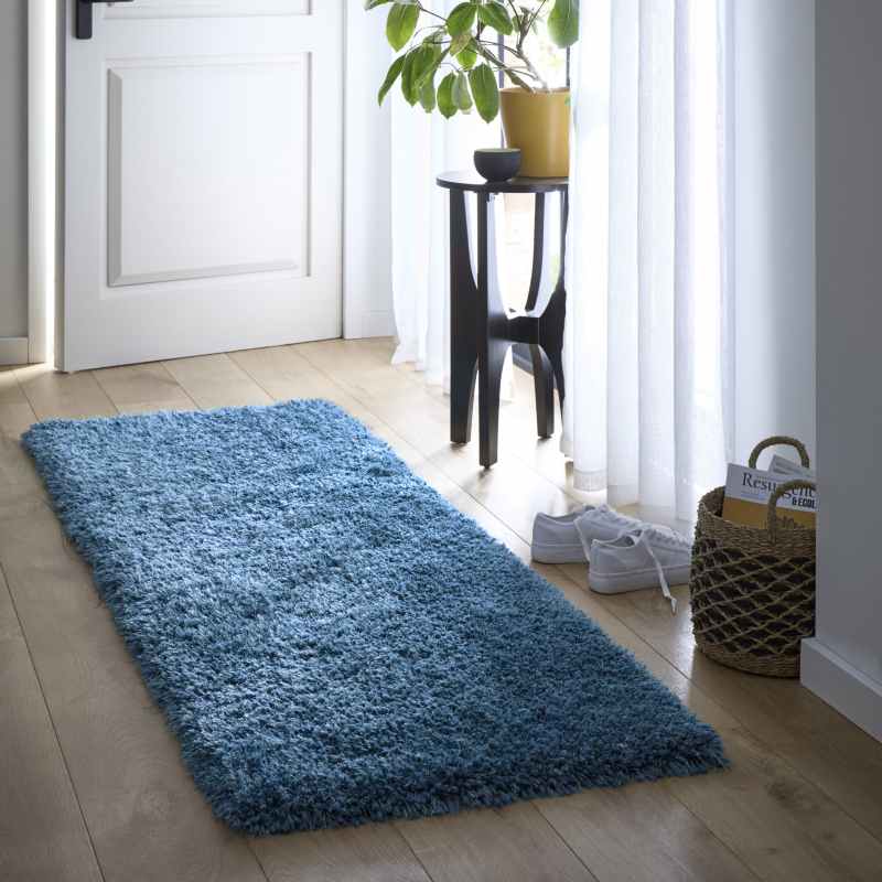 Chicago Shaggy Modern Plain Runner Rugs in Dark Teal