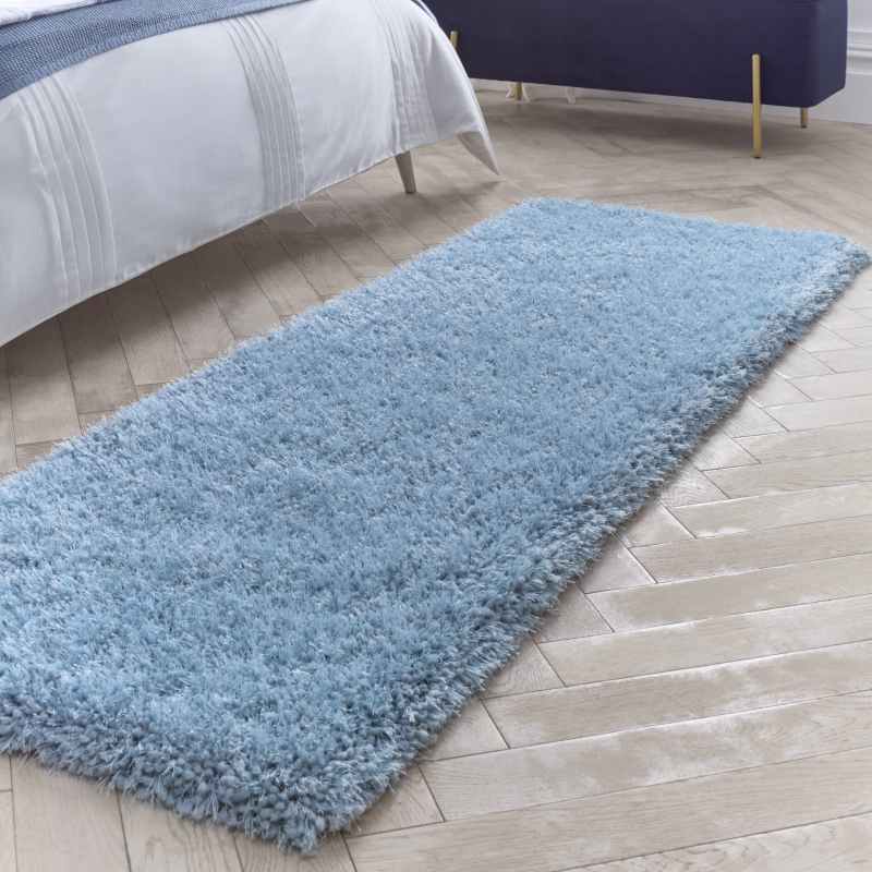 Chicago Shaggy Modern Plain Runner Rugs in Duck Egg