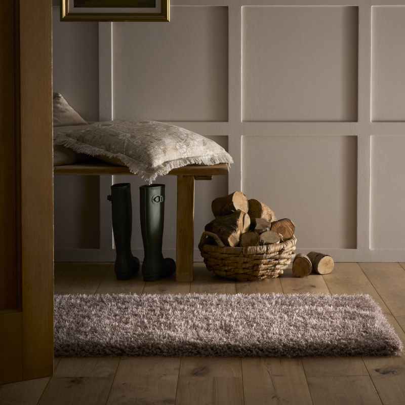 Chicago Shaggy Modern Plain Runner Rugs in Latte